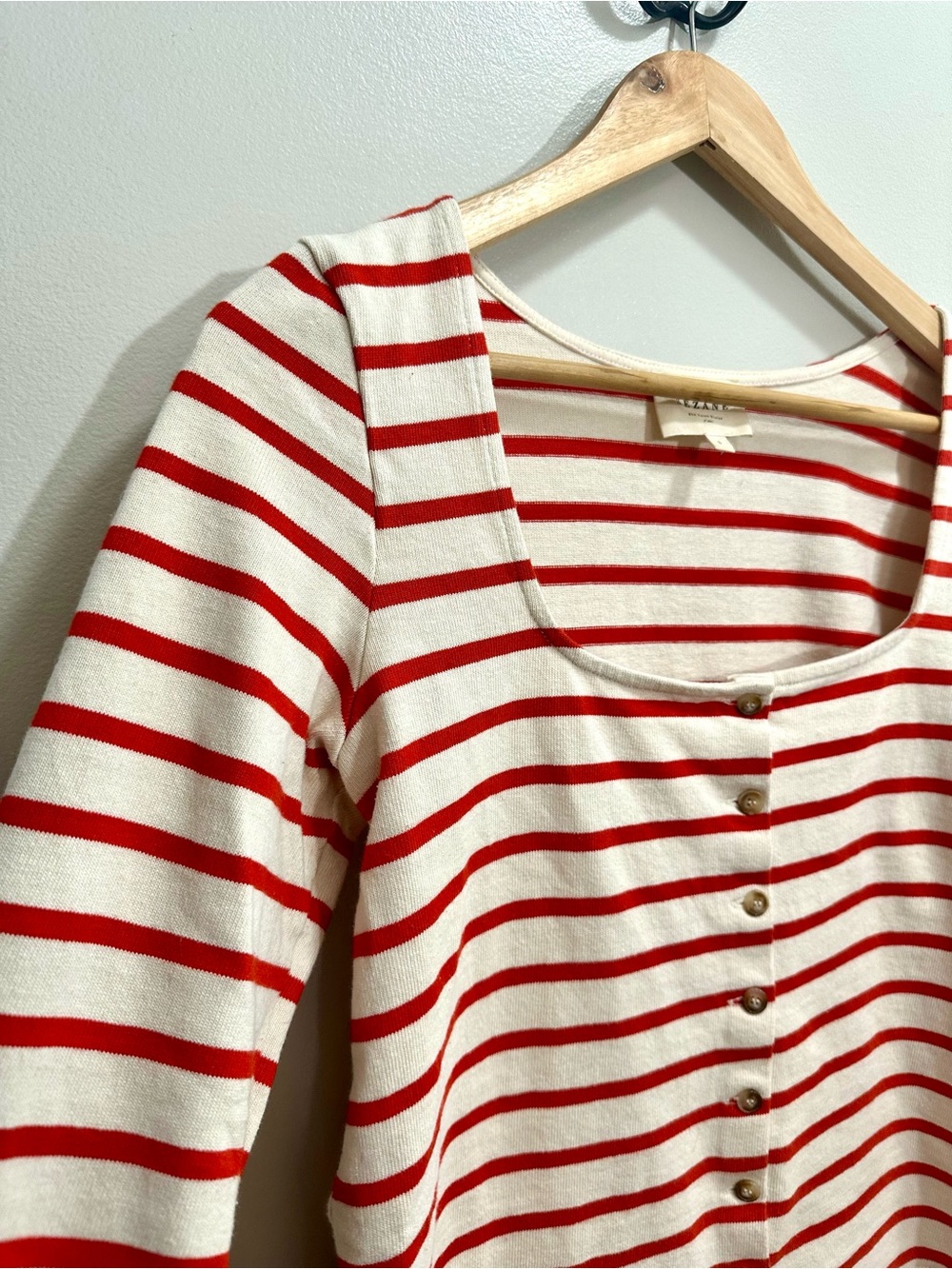 Sezane Red and Cream Striped Square-Neck Cardigan Linea Marinière Size S - Picture 5 of 11